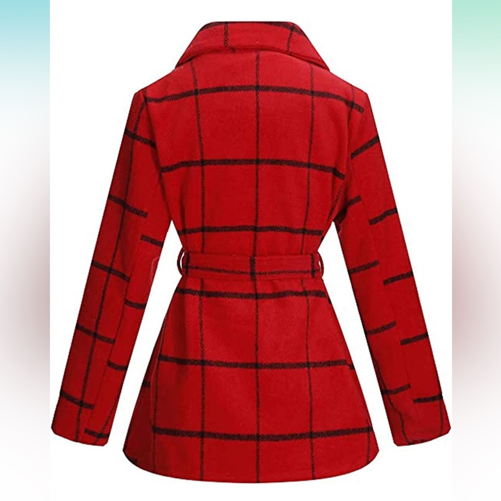 BLUE Trench Coat Women Turn Down Collar Wrap coat - Picture 2 of 4